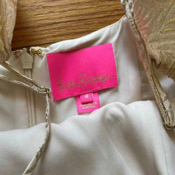 Lilly Pulitzer Gold Kariana Silk Dress Size 4 - Picture 4 of 5